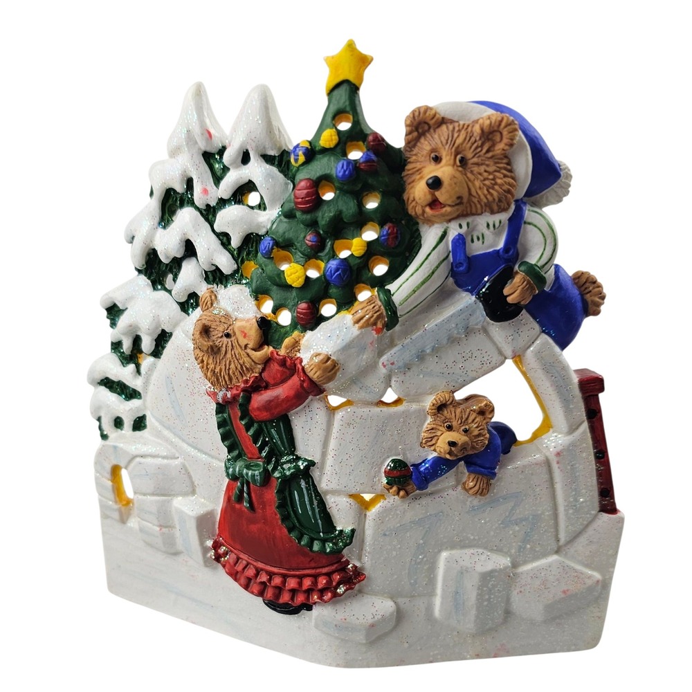 Deagano 1999 Christmas Collectibles Teddy Bear Family Decor Light Up‎